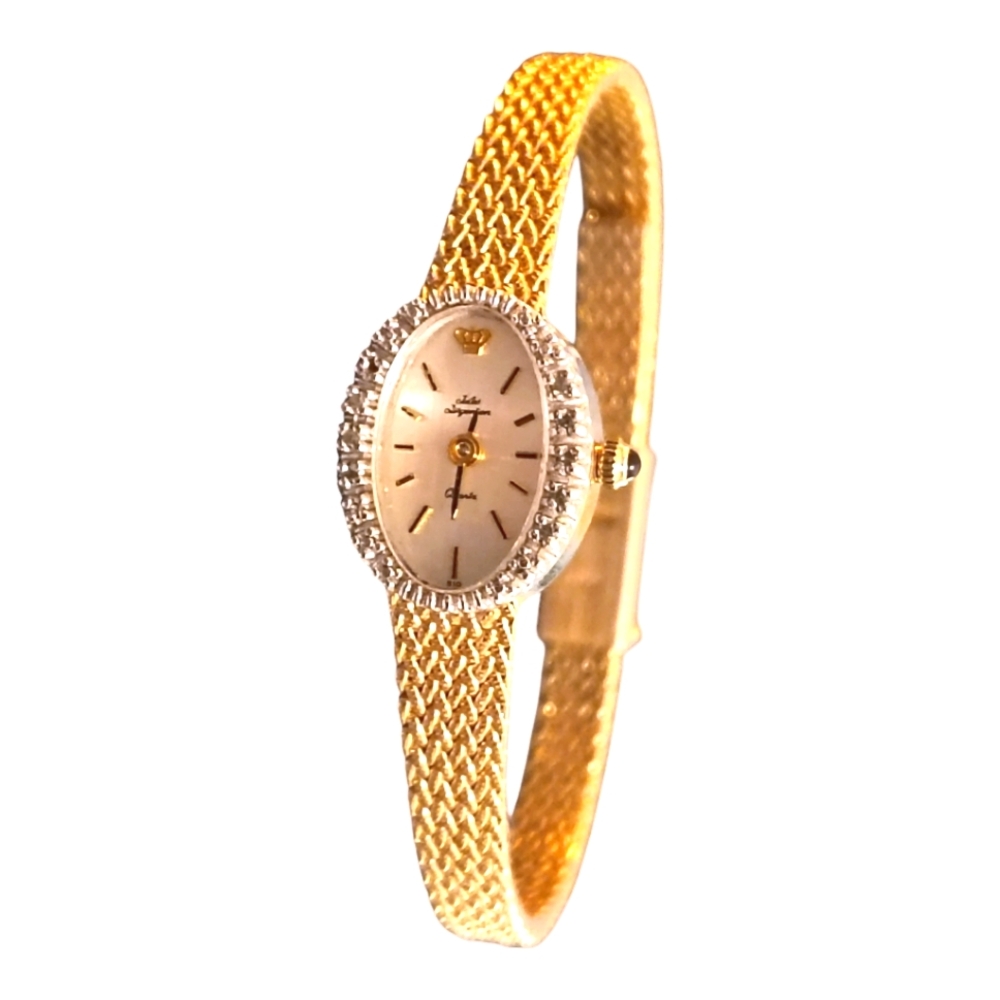 JULES JURGENSEN Vintage Gold Tone Diamonds Bezel Women’s Watch